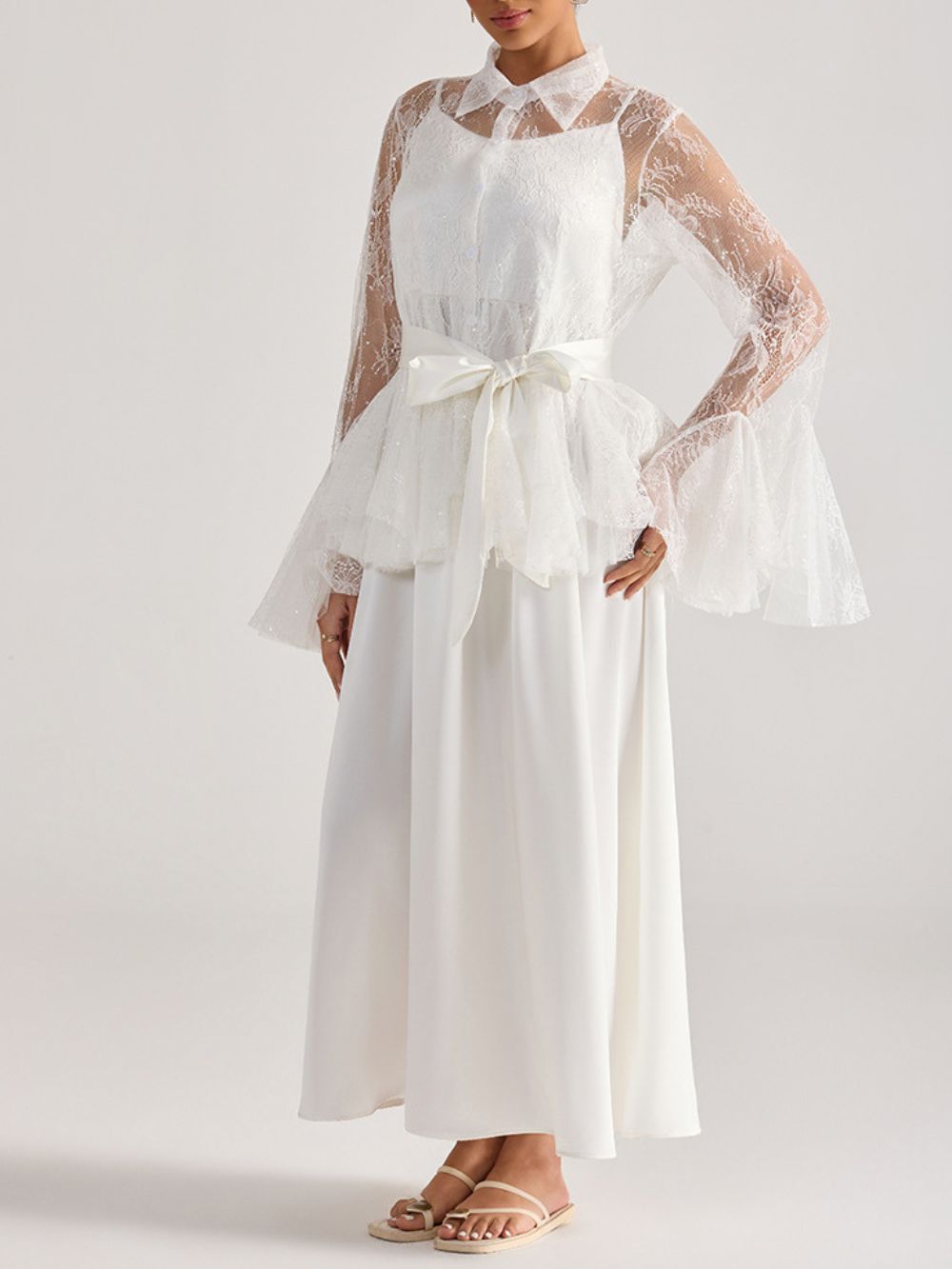 Miori White Lace Top & Maxi Dress Set Flowering Girl