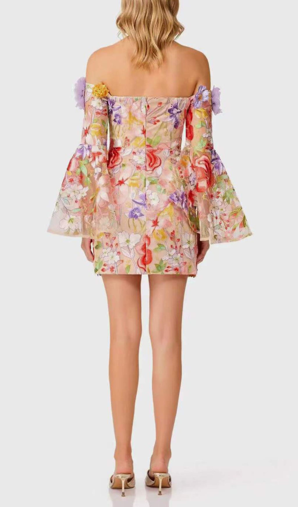 Iga Flower Embroidery Long Sleeve Mini Dress Flowering Girl