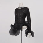 Lequoia Black Flared Long Sleeve Crop Top Flowering Girl