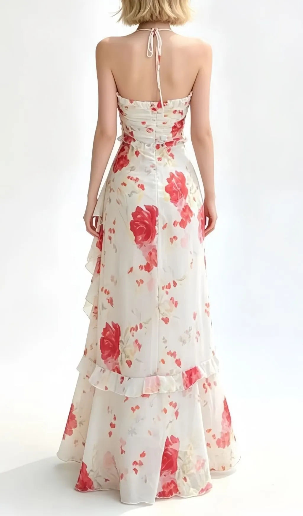 Lavish Halter Floral Ruffle Maxi Dress Flowering Girl