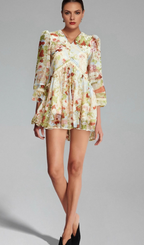 Ailis floral-print lace-detail mini dress Flowering Girl