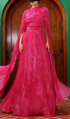 Hodaya Pleated Long Sleeve Maxi Dress Flowering Girl