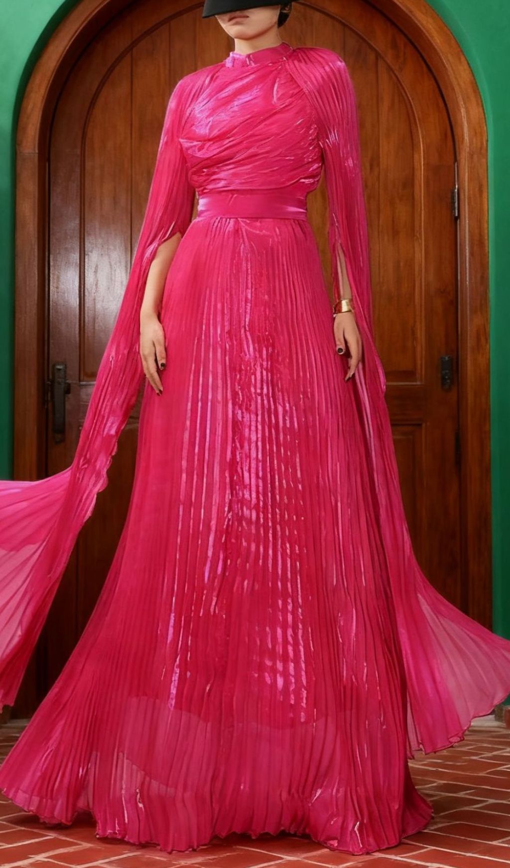 Hodaya Pleated Long Sleeve Maxi Dress Flowering Girl