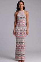 Vibrant Chevron Halter Knit Maxi Dress Flowering Girl