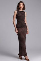 Black Fine Knit Bodycon / Column Two-Piece Knit Set (Top And Maxi Skirt) Flowering Girl