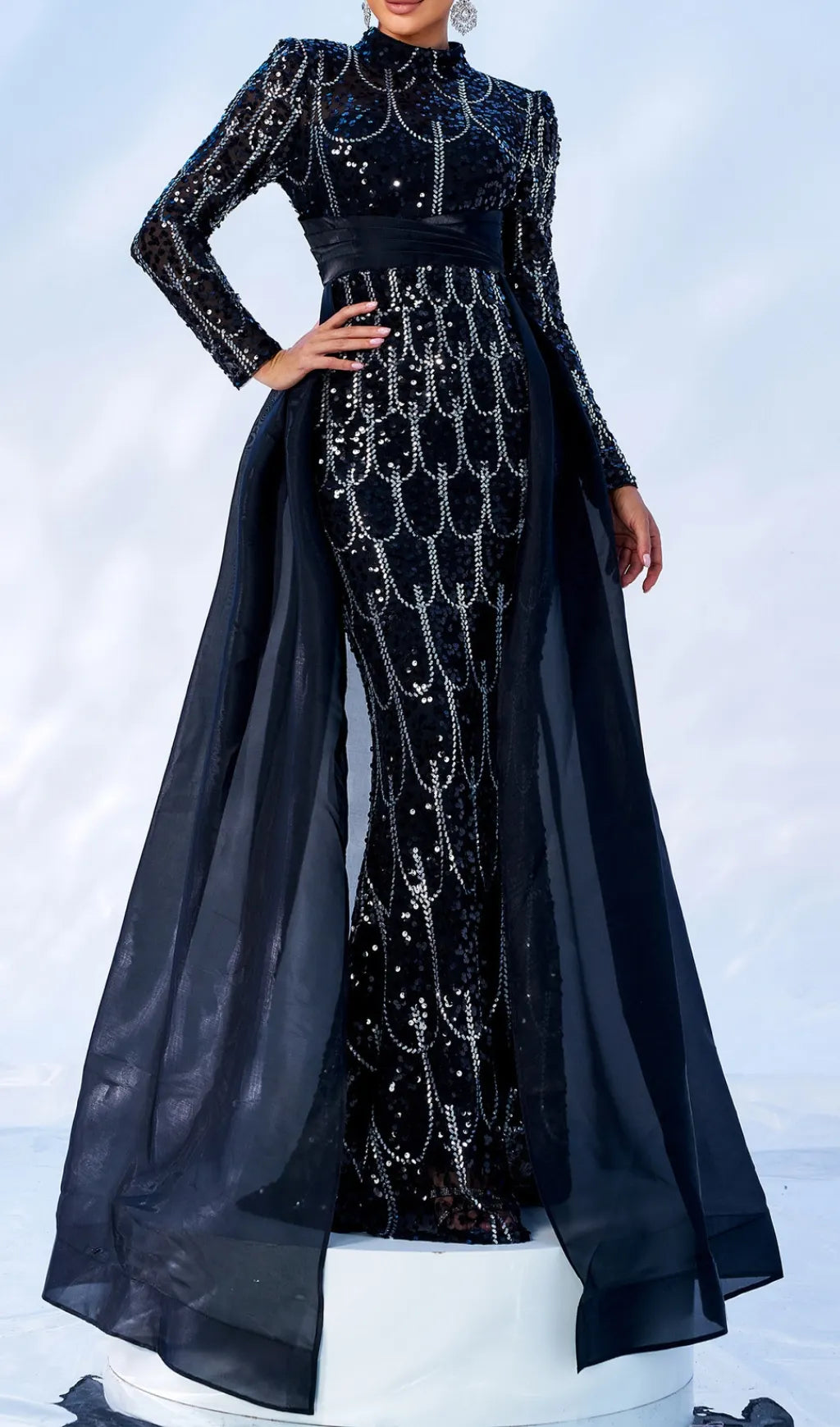 Concha Black Sequin Long Sleeve Maxi Dress Flowering Girl