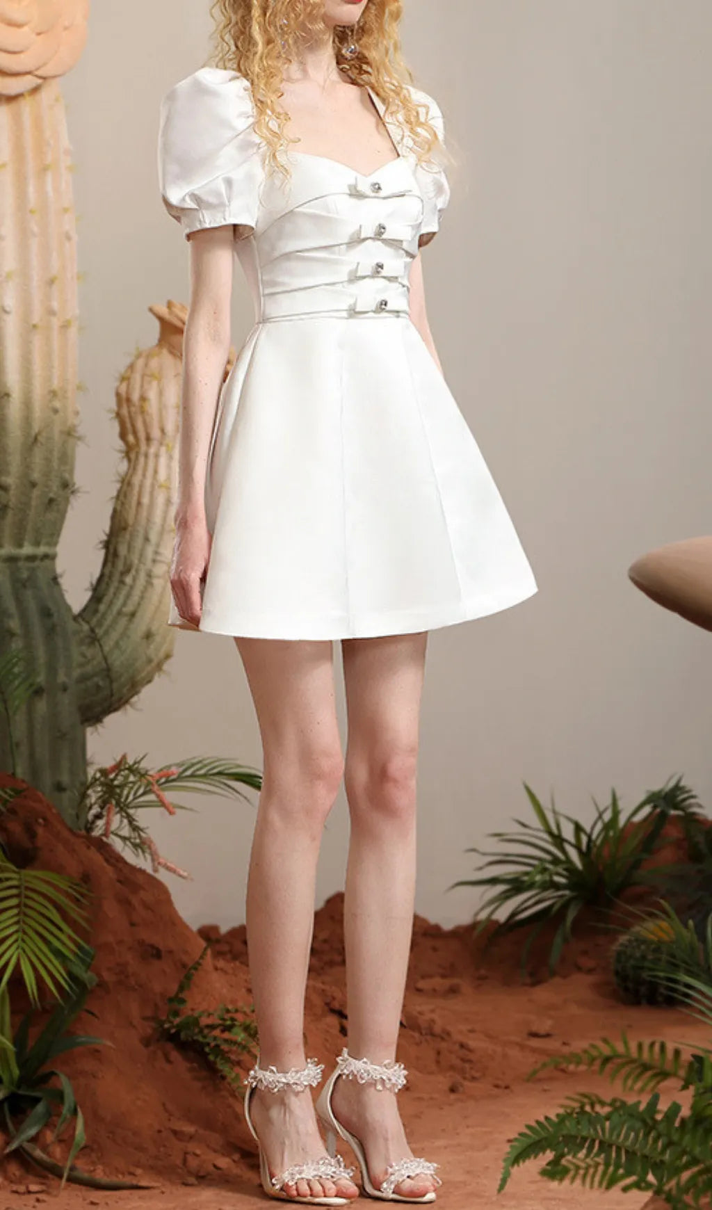 Conal White Bow Puff Sleeve Mini Dress Flowering Girl
