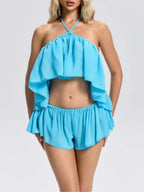 Wielka Halterneck Ruffle Shorts Set Flowering Girl