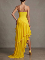 Strapless Embellished Ruffle Maxi Dress Yellow Flowering Girl