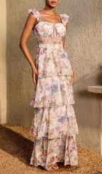 Phaevric Sleeveless Printed Tiered Maxi Dress Flowering Girl
