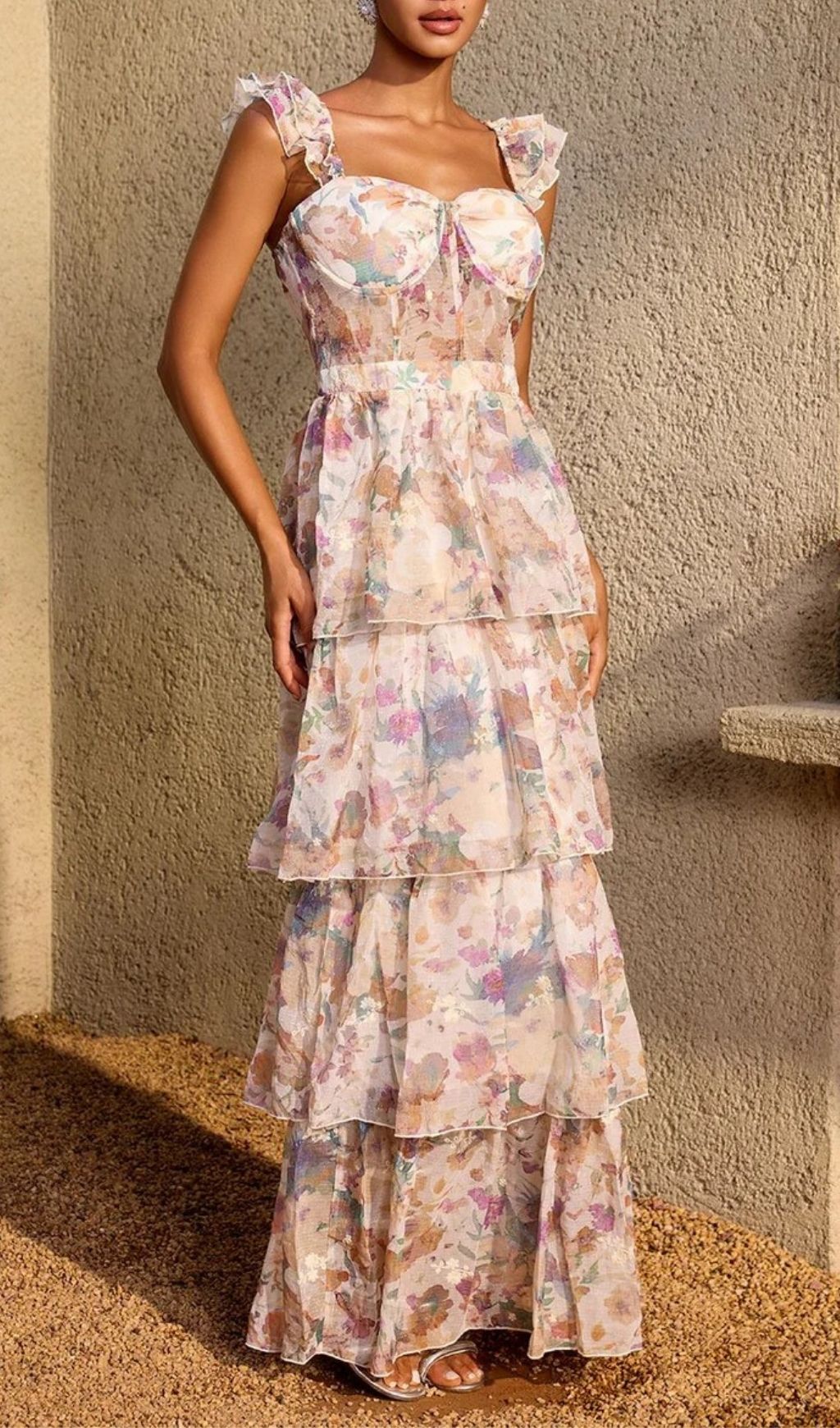 Phaevric Sleeveless Printed Tiered Maxi Dress Flowering Girl