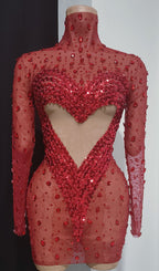 Jandina Red Sequin Diamante Mini Dress Flowering Girl