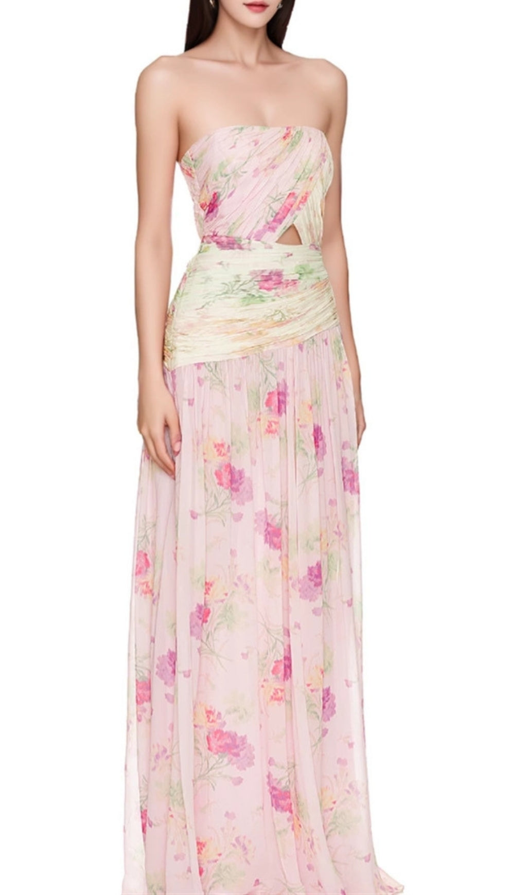 Erizelda Strapless Floral Printed Maxi Dress Flowering Girl
