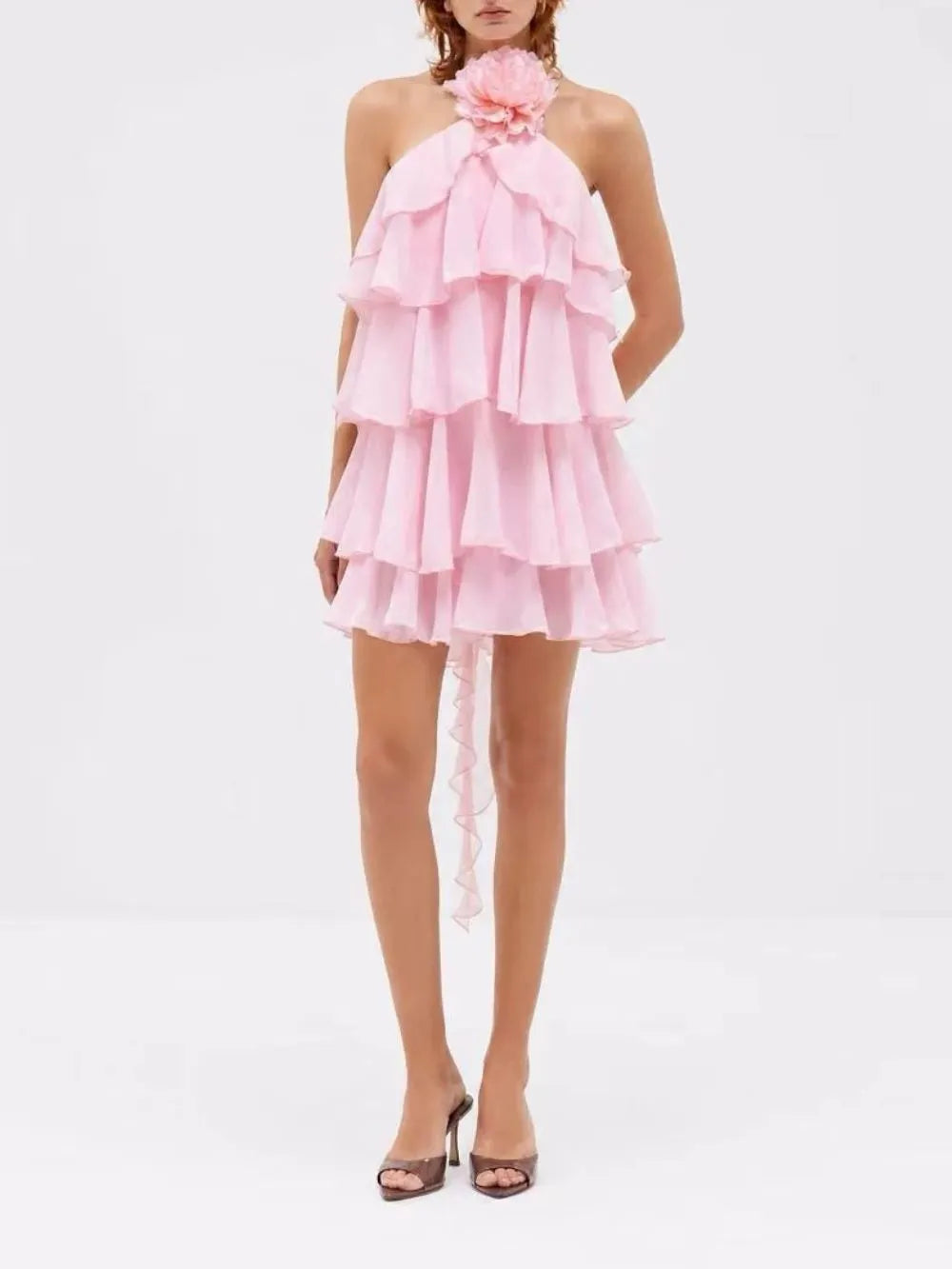 Miley Halter Flower Ruffle Mini Dress Flowering Girl