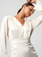 White Long Sleeve Mini Dress Flowering Girl