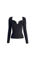 BLACK KNIT DIAMANTE TRIM TOP Flowering Girl