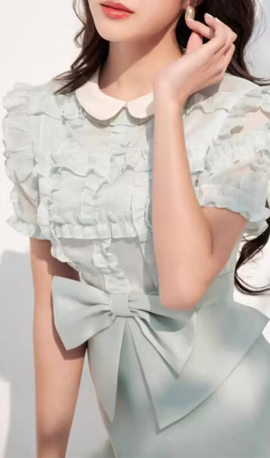 Bow Ruffle Mini Dress With Collar Flowering Girl