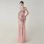 Sequin Strapless Tulle Maxi Dress Flowering Girl
