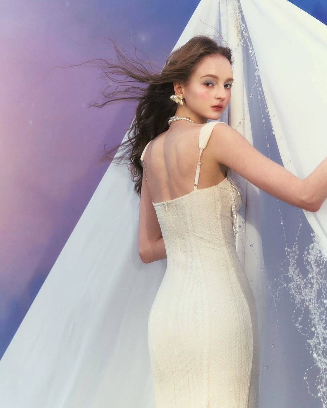 Atalanta Embellished Flared Midi Dress In Cream-White Flowering Girl