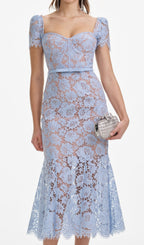 Blue Fine Lace Midi Dress Flowering Girl