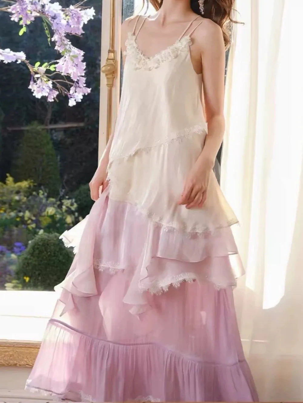 Maude Purple Spaghetti Lace Layered Maxi Dress Flowering Girl