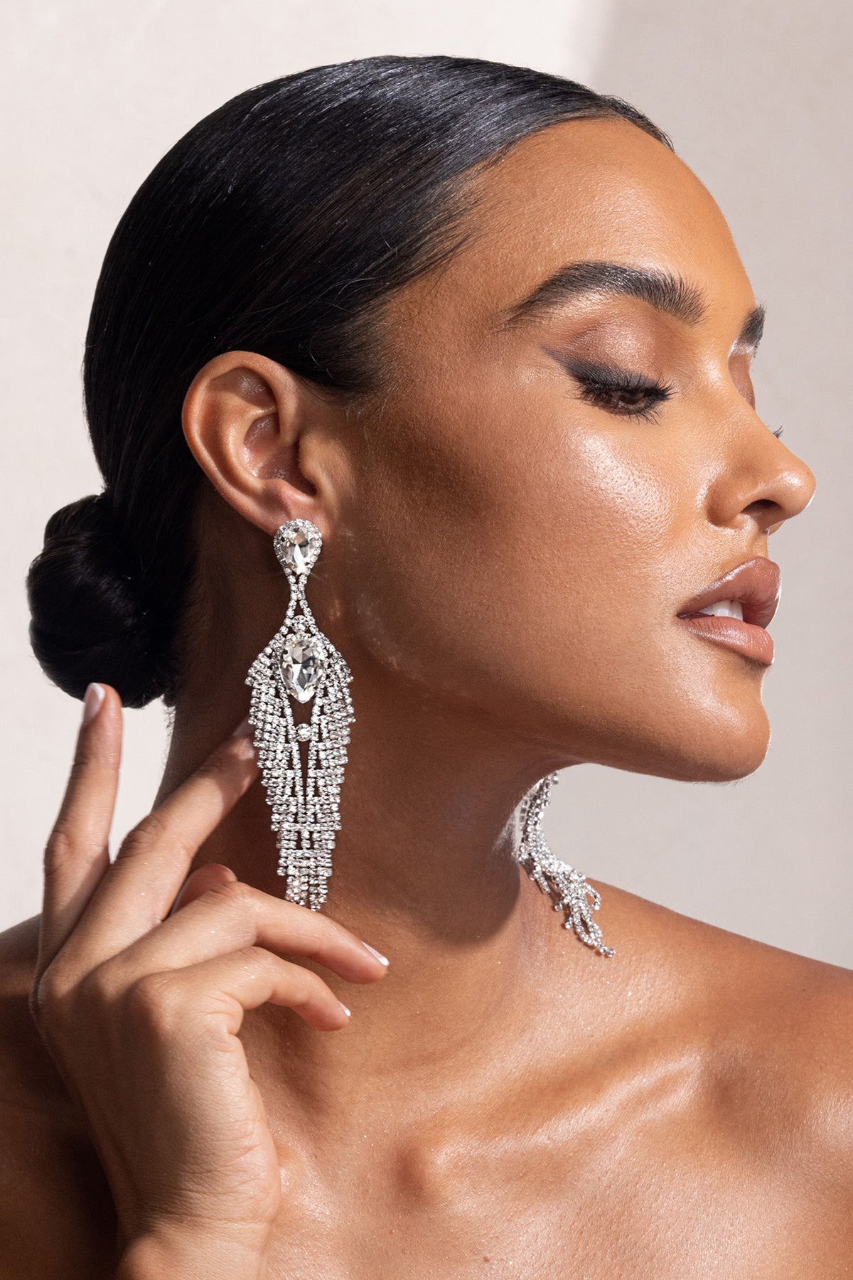 Silver Diamante Tassel Teardrop Drop Earrings Flowering Girl