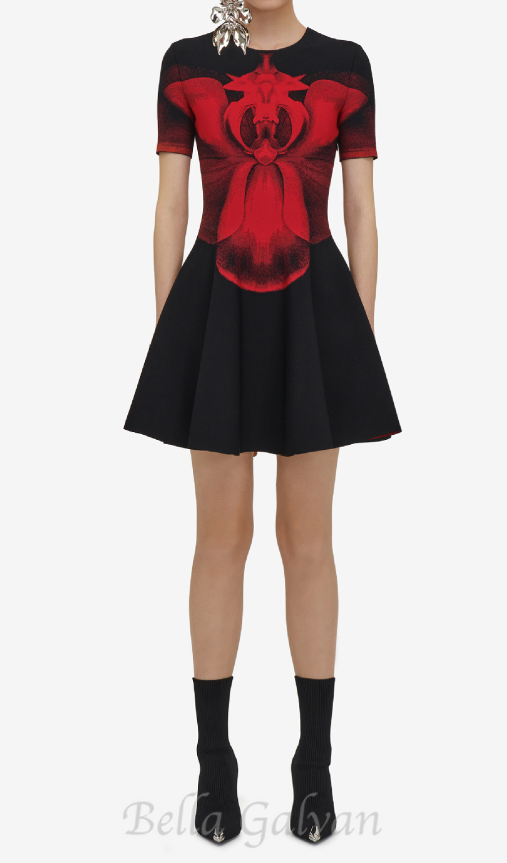 Jacquard-knit mini dress in black Flowering Girl