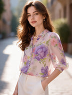 Josephine Lapel Floral Printed Chiffon Blouse Flowering Girl