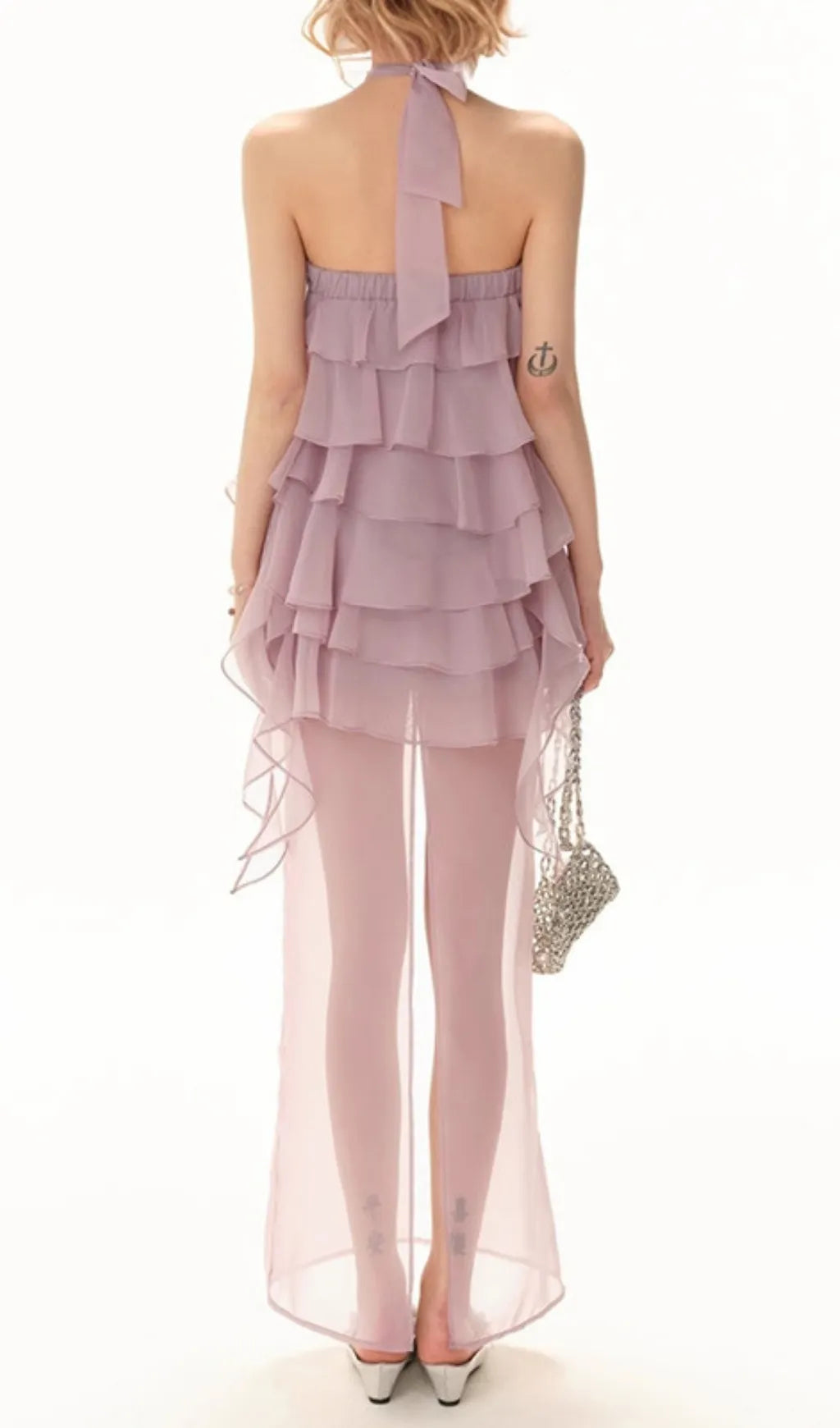 Farah Purple Halter Ruffle Maxi Dress Flowering Girl