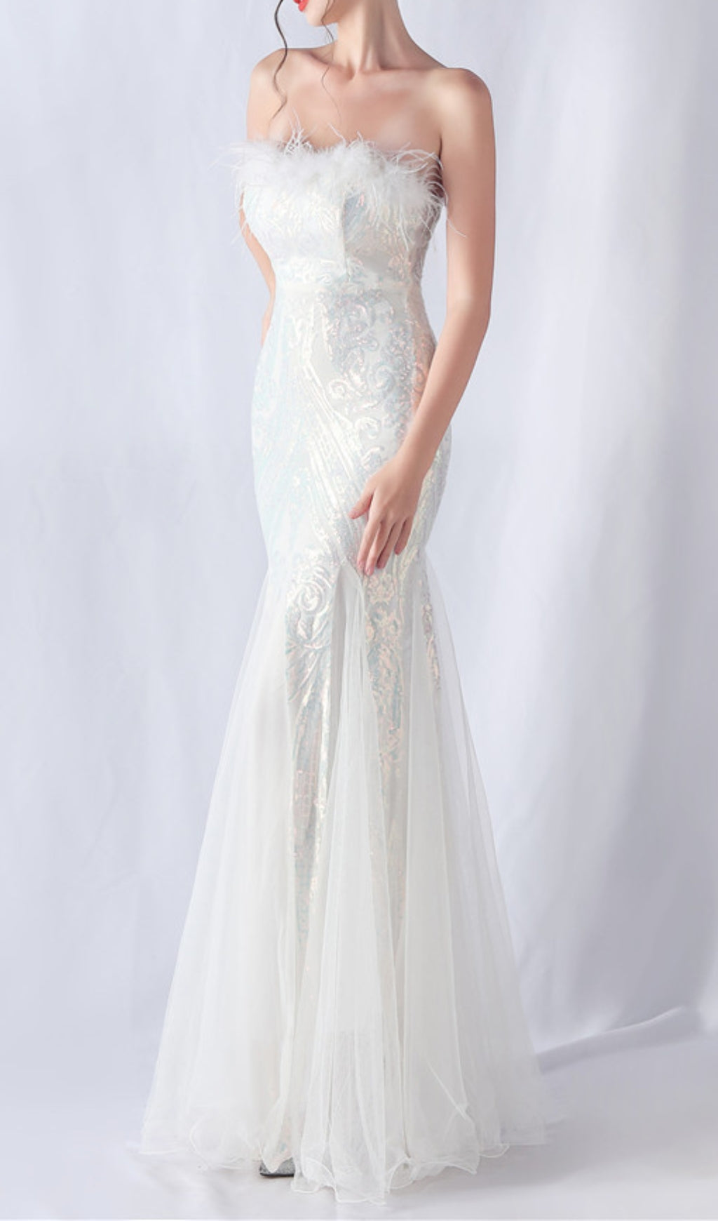 Choire White Sequin Feather Maxi Dress Flowering Girl