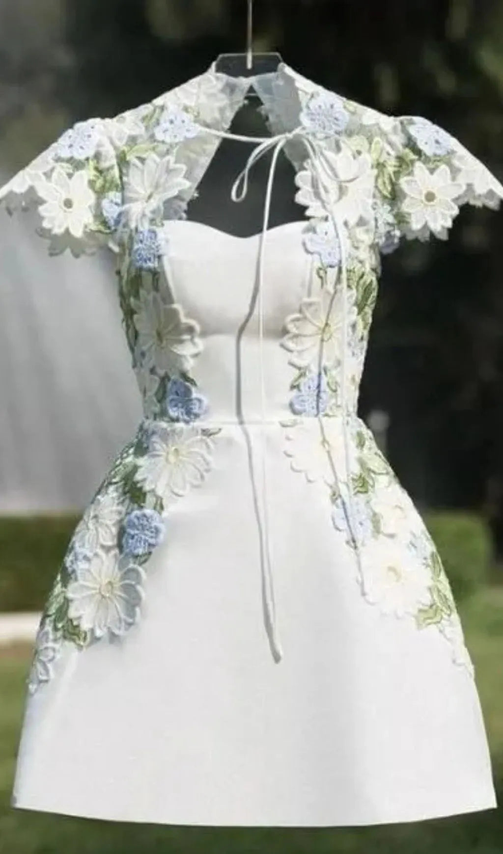 White Floral Embroidered Mini Dress With Sheer Cap Sleeve Bolero Flowering Girl