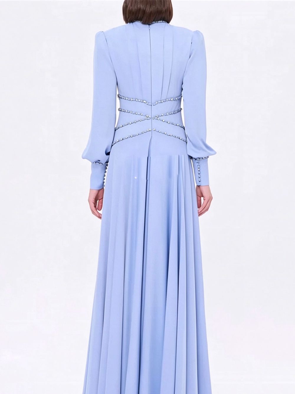 Long Sleeve Crystal Detail A Line Maxi Dress Light Blue Flowering Girl