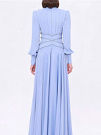 Long Sleeve Crystal Detail A Line Maxi Dress Light Blue Flowering Girl