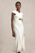 Rcia Sleeveless Lace Hollow Out Bandage Midi Dress Flowering Girl