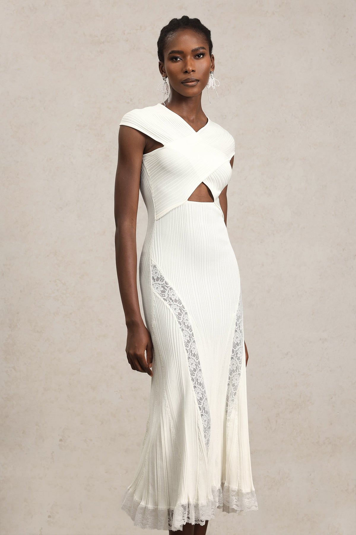 Rcia Sleeveless Lace Hollow Out Bandage Midi Dress Flowering Girl