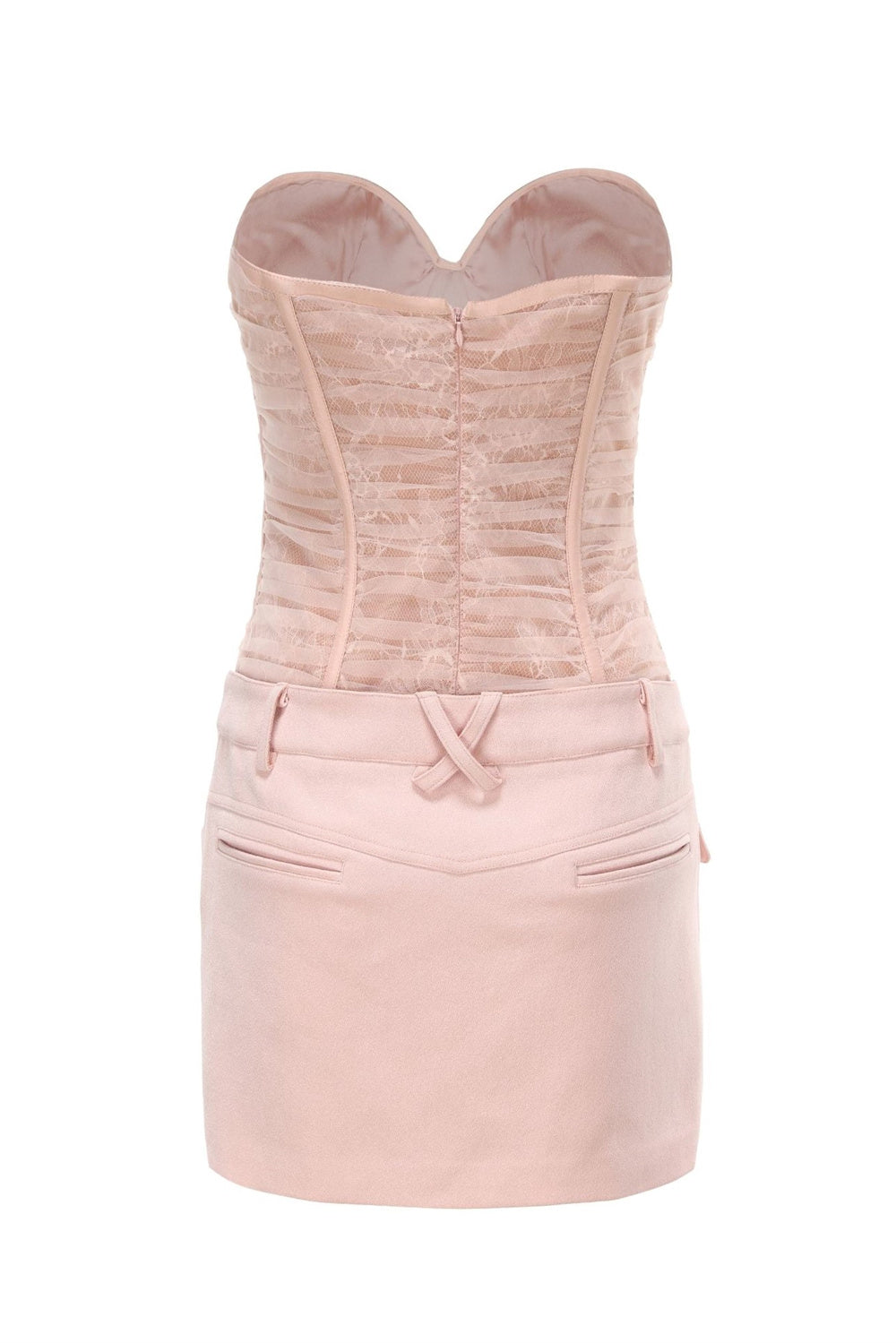 Rolyn Ruched Mesh Strapless Mini Dress - Pink Flowering Girl