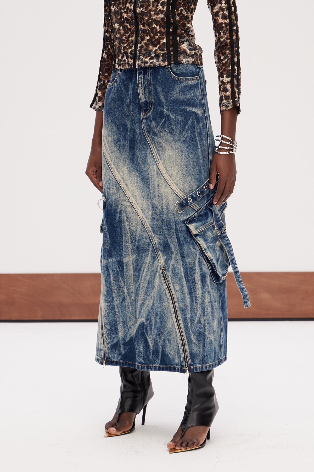 Jamie Deconstruct Bleached Denim Maxi Skirt Flowering Girl