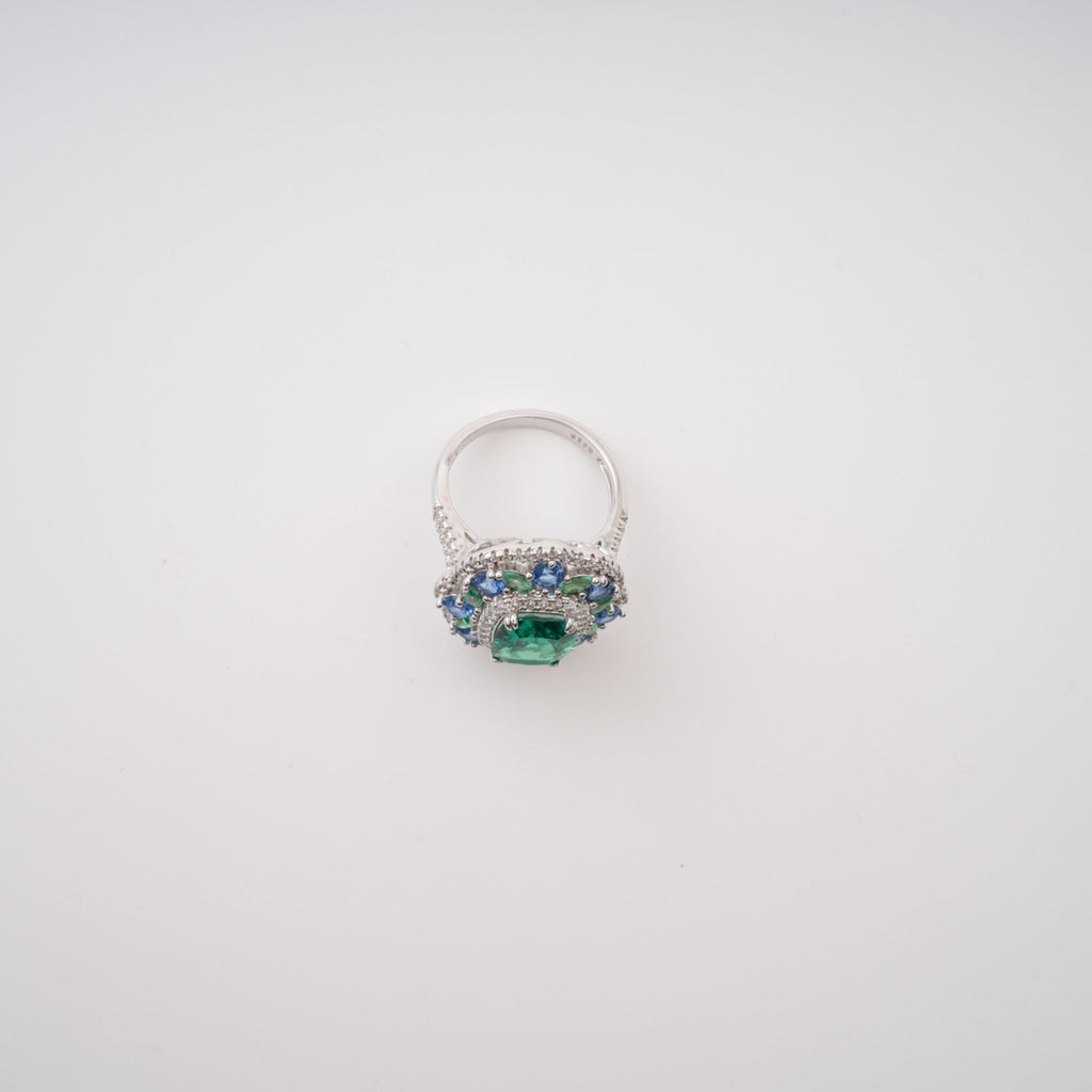 Clémence Green Emerald Cut Gemstone Sterling Silver Ring Flowering Girl
