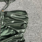 Green Backpack-Baring Butt Pleated Dress Flowering Girl