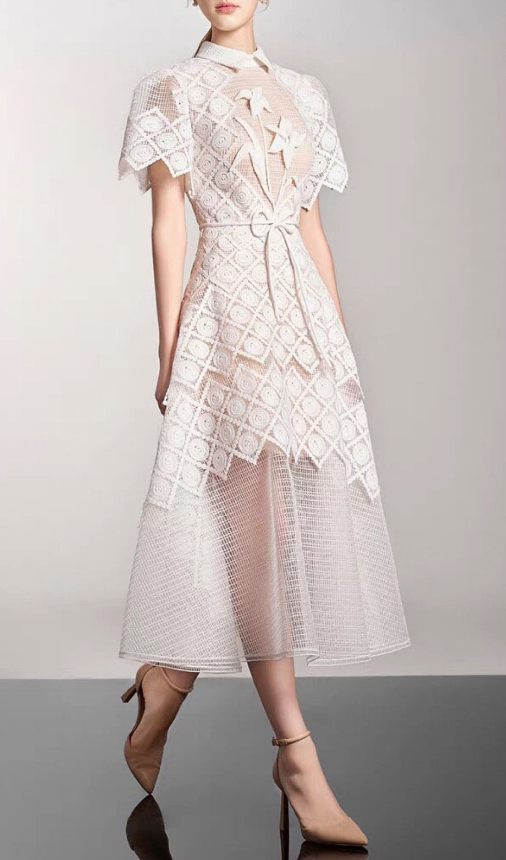 Arpina White Embroidery Midi Dress Flowering Girl