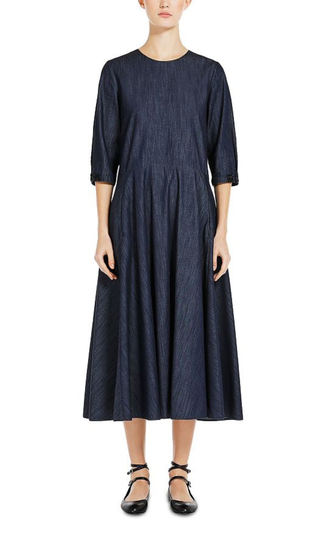 EMBELLISHED COTTON DENIM MIDI DRESS Flowering Girl