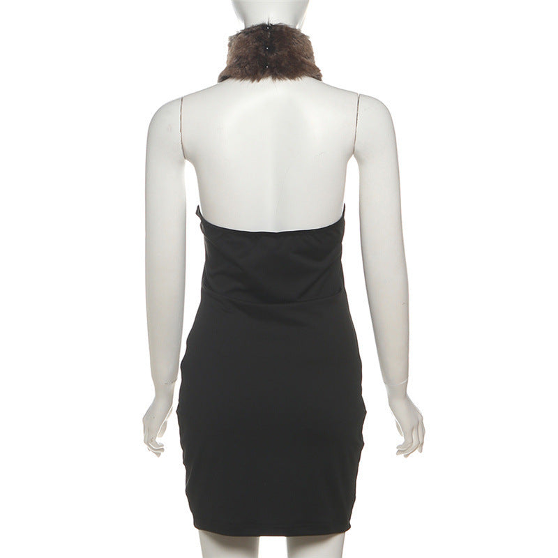 Eartha Strapless Mesh Furry Mini Dress Flowering Girl