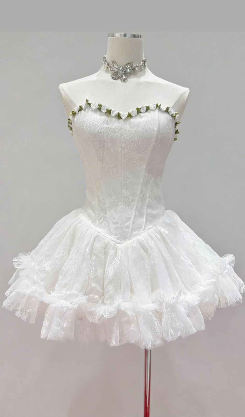 Karmina White Strapless Lace Corset Mini Dress Flowering Girl
