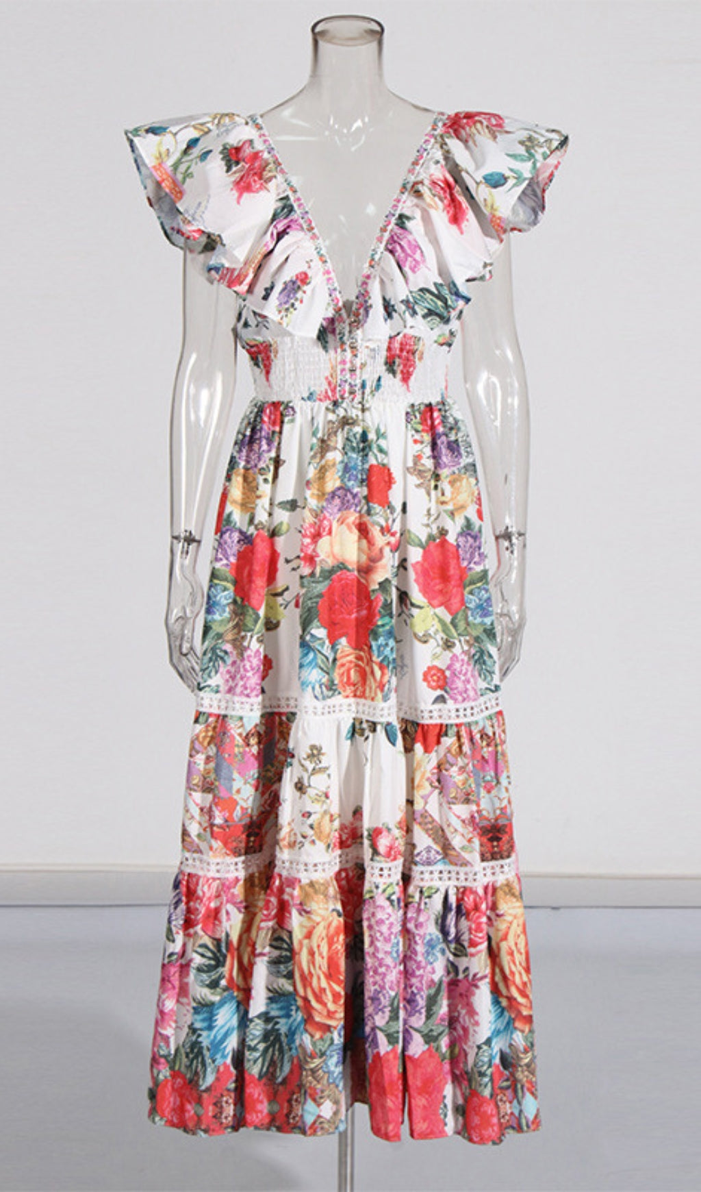 Efrem V-Neck Printed Midi Dress Flowering Girl