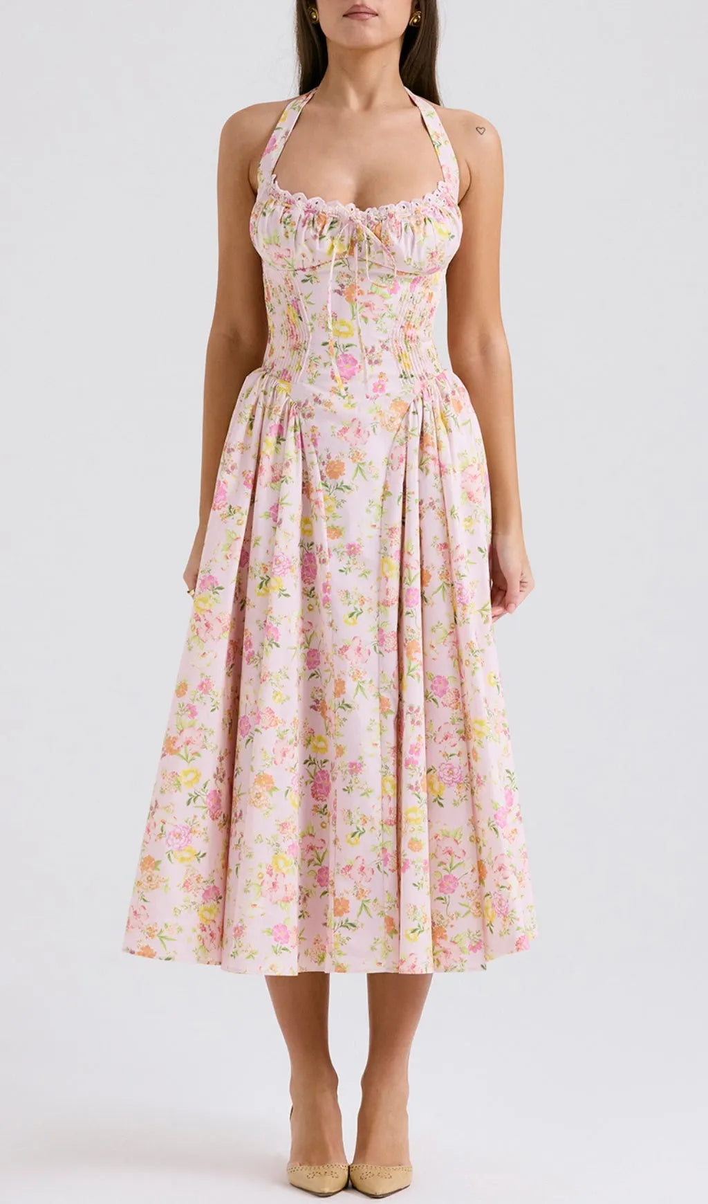 Allegro Pink Floral Midi Dress Flowering Girl