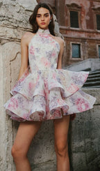 Duha Halter Floral Printed Mini Dress Flowering Girl