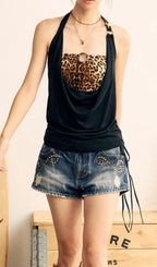 Laylah Black Leopard Print Top Two-Piece Set Flowering Girl