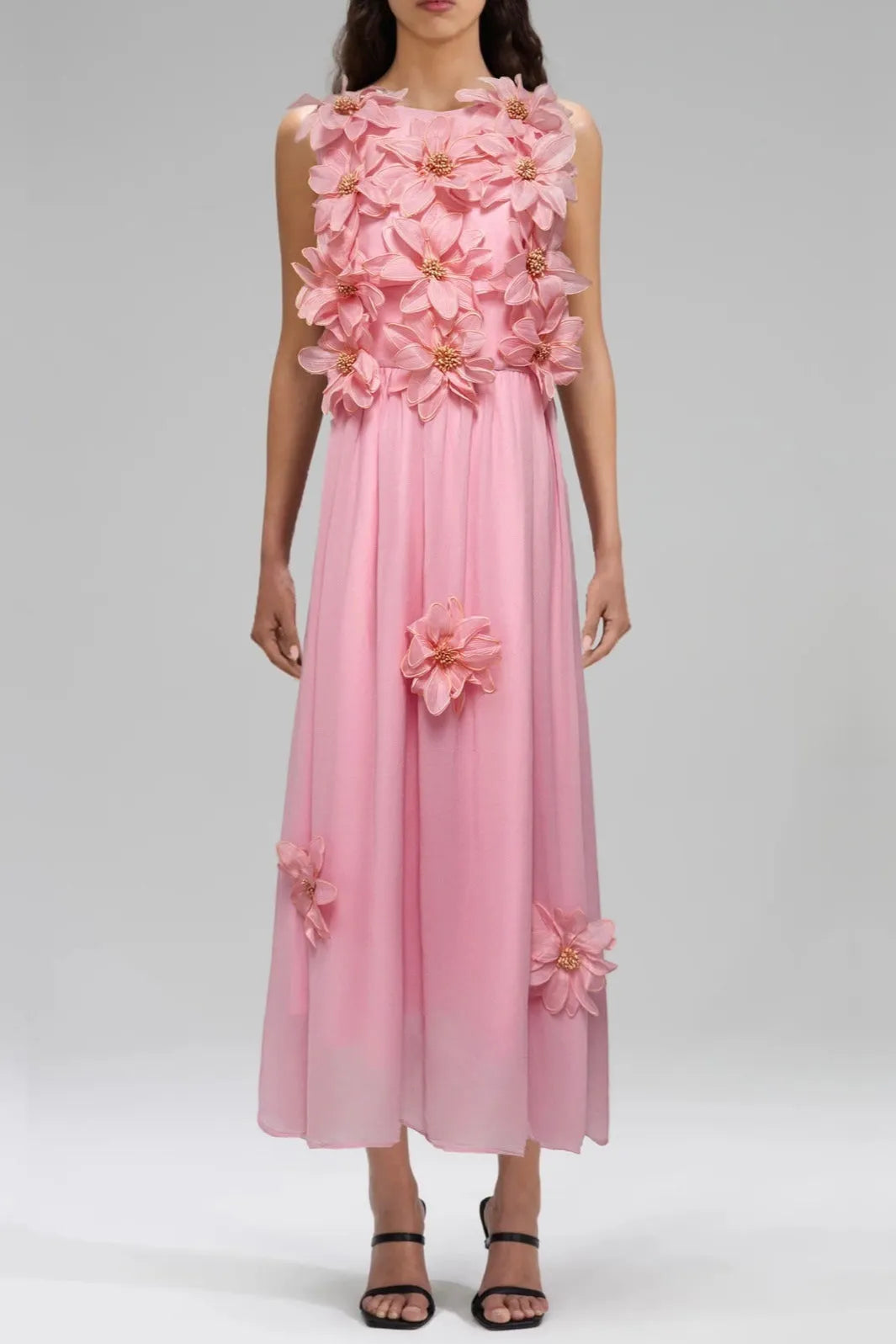 3d Flower Embellished Sleeveless Maxi Dress In Yellow Flowering Girl