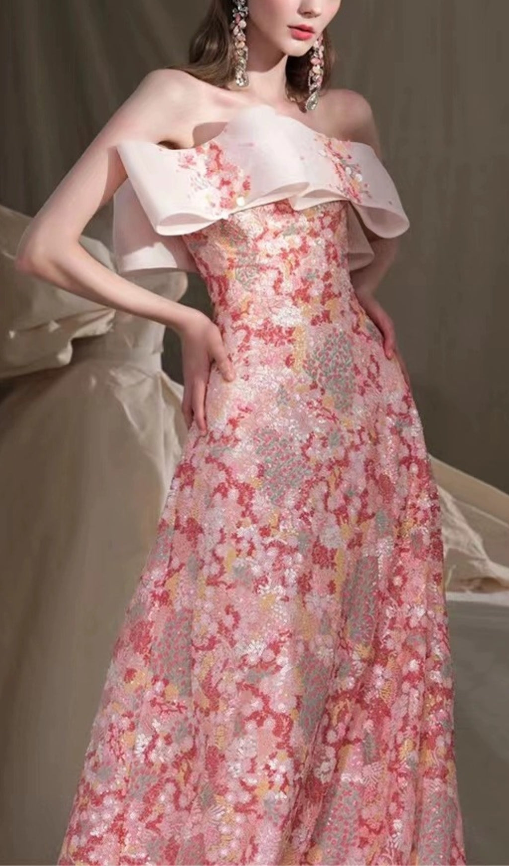 Strapless Floral A-Line Maxi Dress Flowering Girl