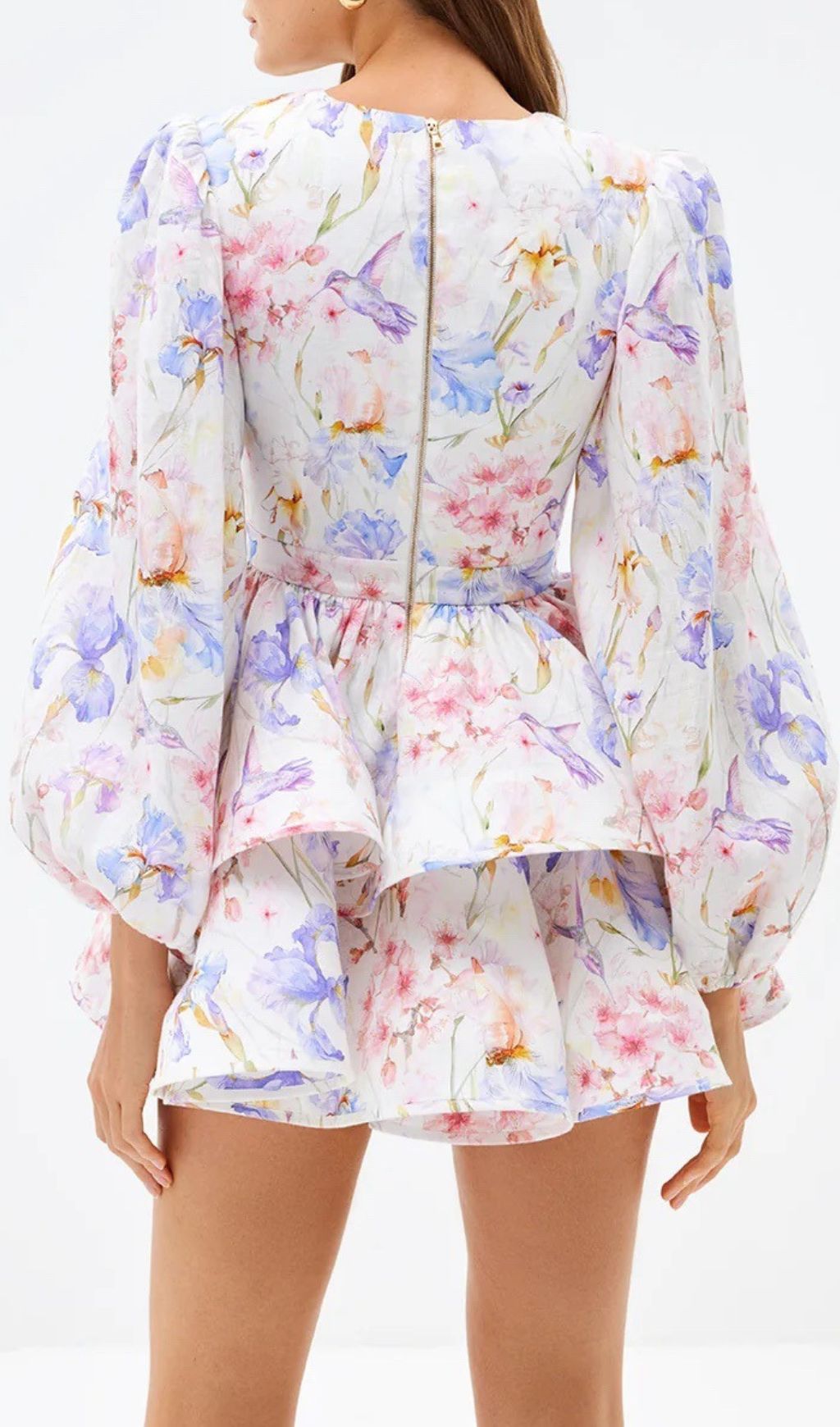 Engla Lantern Sleeve Printed Mini Dress Flowering Girl